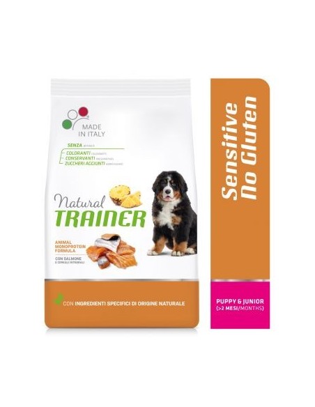 Natural Trainer Sensitive No Gluten   Medium Maxi Puppy and Junior con Salmone e Cereali Integrali 12kg