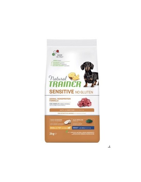 Natural Trainer Sensitive Small and Toy Maiale e Cereali Integrali. Kg.2 Cibo Secco Per Cani