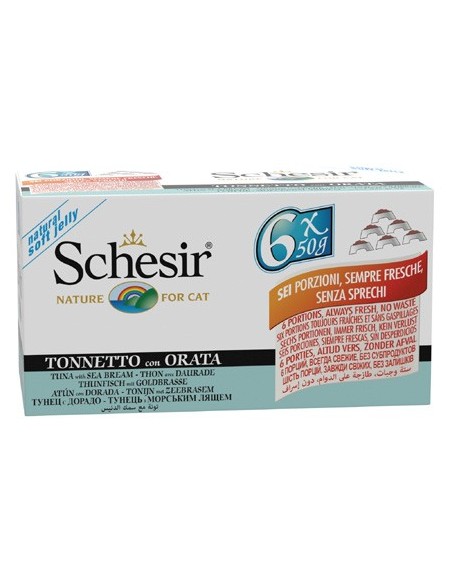 Schesir Cat Tonnetto con Orata 6x50 Gr. Cibo Umido per Gatti Adulti Pelo Corto