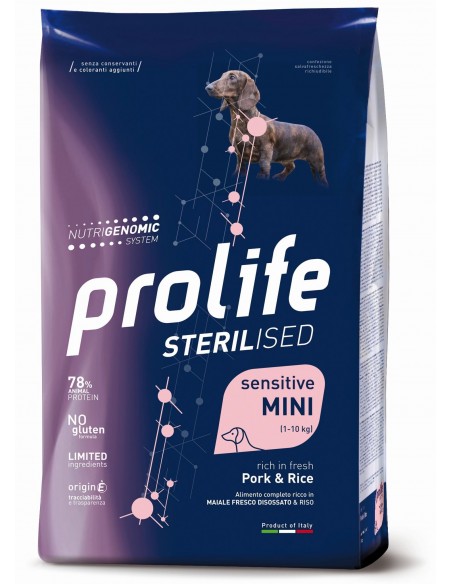 Prolife Sterilised Sensitive Adult Mini Pork and Rice Kg.2 Cibo per Cani