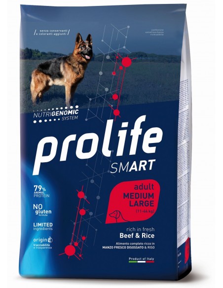 Prolife Smart Adult Beef and Rice Medium Large 12 Kg Cibo per Cani.