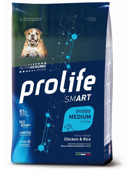 Prolife Smart Puppy Medium Chicken and Rice Kg.2,5 Crocchette per Cuccioli.