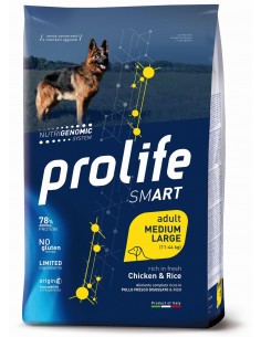 Prolife Smart Adult Medium/Large Chicken and Rice (Pollo e Riso) Kg.12 Cibo per Cani.