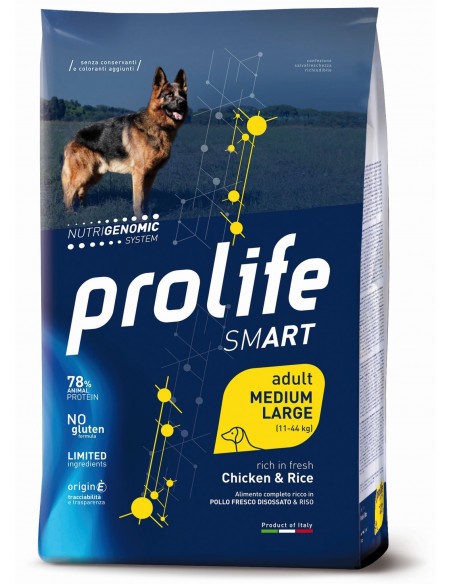 Prolife Smart Adult Medium/Large Chicken and Rice (Pollo e Riso) Kg.12 Cibo per Cani.