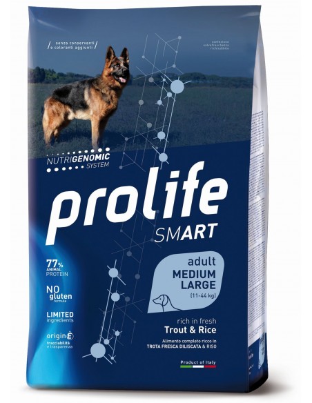 Prolife Smart Adult Medium/Large Trout & Rice (Trota e Riso) Kg.12 Cibo per Cani.