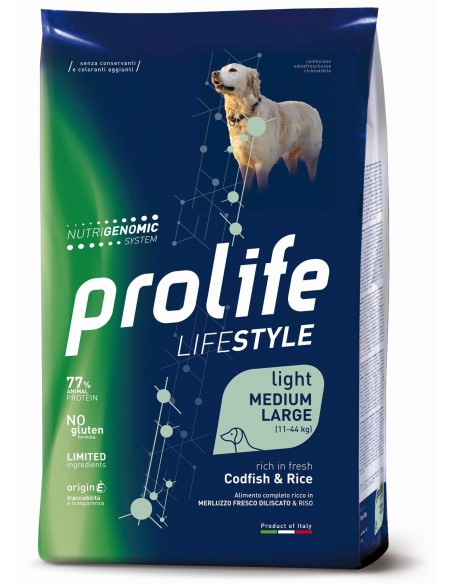Prolife Life Style Adult Medium/Large Light Codfish and Rice (Merluzzo e Riso) Kg.2,5 Cibo per Cani.