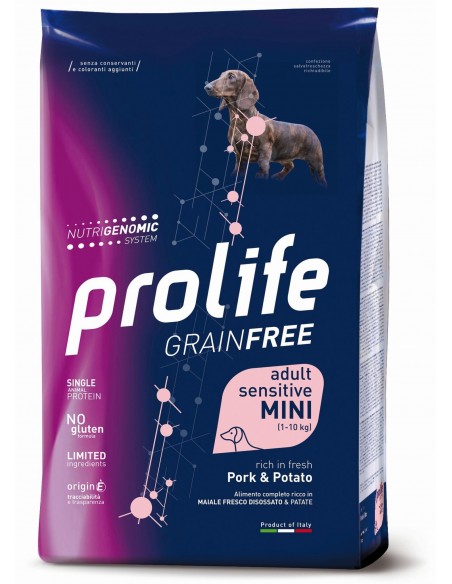 Prolife Grain Free Adult Mini Sensitive Pork and Potato (Maiale e Patate) Gr.600 Cibo per Cani.