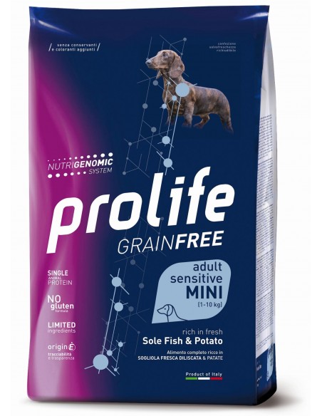 Prolife Grain Free Adult Mini Sensitive Sole Fish and Potato (Sogliola e Patate) Gr.600 Cibo per Cani .