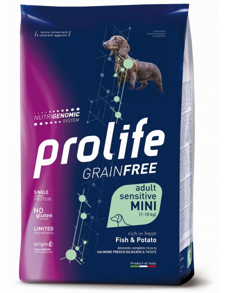 Prolife Grain Free Adult Mini Sensitive Fish and Potato (Salmone e Patate) Gr.600 Cibo per Cani.