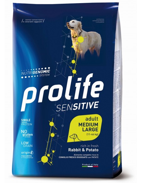 Prolife Sensitive Adult Medium/Large Rabbit and Potato(Coniglio e Patate) Kg.2,5 Cibo per Cani .