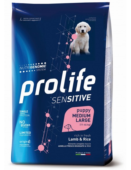 Prolife Sensitive Puppy Medium/Large Lamb and Rice (Agnello e Riso) Kg.2,5 Crocchette per Cuccioli.