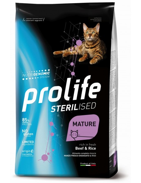 Prolife Sterilised Mature Beef and Rice (Manzo e Riso)Gr.400 Cibo per Gatti .