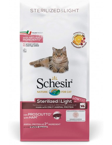 Schesir Sterilized and Light con Prosciutto KG.1,5 Cibo Secco per Gatti Adulti Sterilizzati