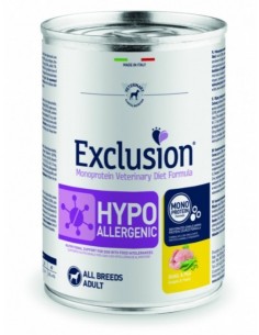 Exclusion Hypoallergenic con Quaglia e Piselli All Breeds gr 400. Alimento Dietetico Per Cani