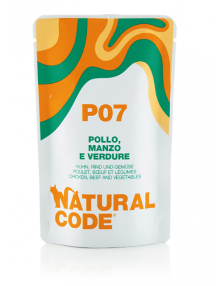Natural Code Busta P07 Pollo, Manzo e Verdure Gr.70 Cibo Umido per Gatti Adulti