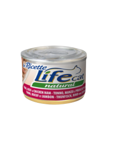 Life Cat Natural Le Ricette Tonno Manzo e Prosciutto di Pollo Gr.150 Cibo Umido per Gatti