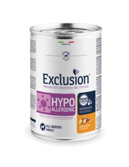 Exclusion Hypoallergenic con Anatra e Patate All Breeds gr 400. Alimento Dietetico Per Cani