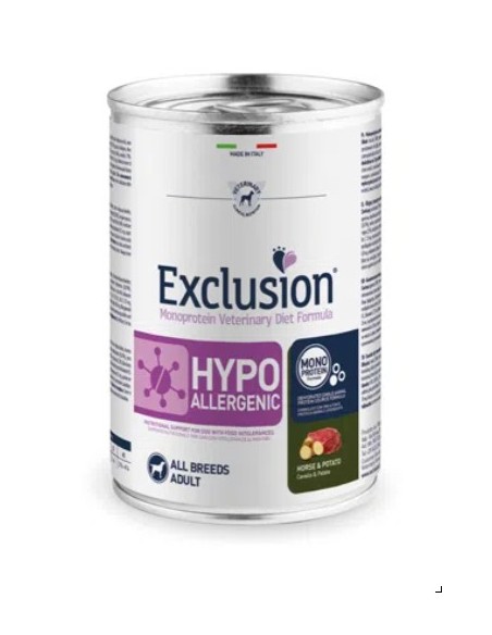 Exclusion Hypoallergenic con Cavallo e Patate All Breeds gr 400. Alimento Dietetico Per Cani