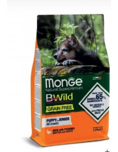 Monge Bwild Grain Free All Breeds Puppy & Junior Anatra e Patate Kg.12 Cibo per Cani Cuccioli