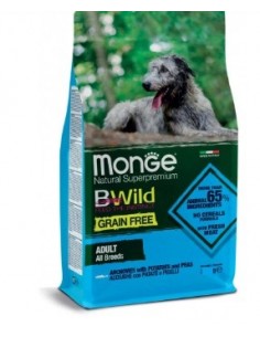 Monge Bwild Adult Grain Free All Breeds Acciughe con Patate e Piselli Kg.12 Cibo per Cani