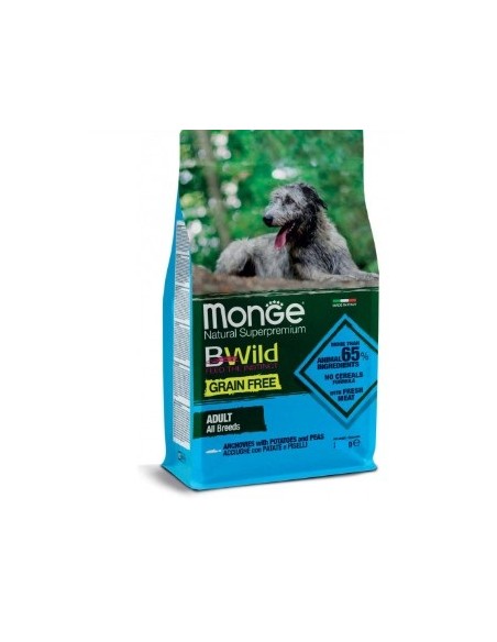 Monge Bwild Adult Grain Free All Breeds Acciughe con Patate e Piselli Kg.12 Cibo per Cani