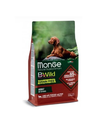 Monge Bwild Grain Free Adult All Breeds Agnello con Patate e Piselli Kg.2,5 Cibo per Cani