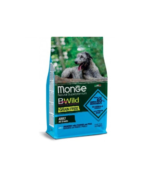 Monge Bwild Grain Free All Breeds con Acciughe Patate e Piselli Kg.2,5 Crocchette per Cani