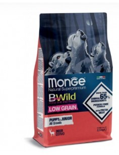 Monge Bwild Low Grain All Breeds Puppy & Jumior Cervo Kg.12 Cibo per Cani Cuccioli