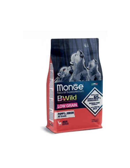 Monge Bwild Low Grain All Breeds Puppy & Jumior Cervo Kg.12 Cibo per Cani Cuccioli