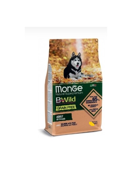 Monge Bwild Grain Free Adult All Breeds Salmone e Piselli Kg.12 Cibo Secco per Cani