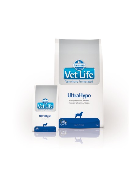 Vet Life Dog Ultrahypo Farmina Kg.2 Alimenti per Cani è un alimento completo dietetico, per cani, per la riduzione di intolleran