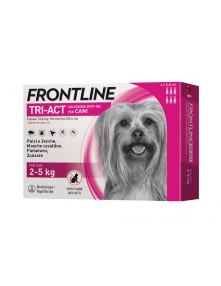 Frontline Triact, 3 Pipette, Cane 2 - 5 Kg, Antiparassitario per Cani e Cuccioli di Lunga Durata, Protegge il Cane da Pulci, Zec