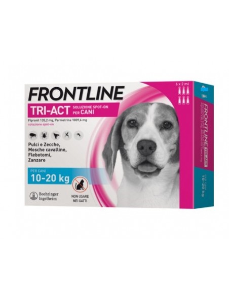 Frontline Triact, 3 Pipette, Cane M (10 -20 Kg), Antiparassitario per Cani e Cuccioli di Lunga Durata, Protegge il Cane da Pulci