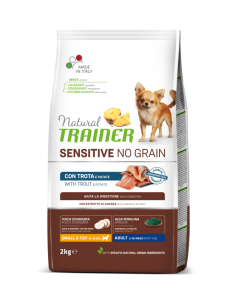 Natural Train Sensitive No Grain Small & Toy Adult con trota e patate Kg.2 Cibo Secco Per Cani