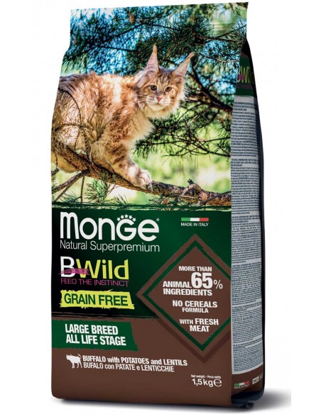 Monge Bwild Grain Free Bufalo con Patate e Lenticchie Kg.1,5 Cibo Secco per Gatti