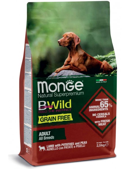 Monge Bwild Grain Free Agnello con Patate e Piselli Kg.12 Cibo Secco per Cani