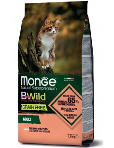 Monge Bwild Grain Free Salmone e Piselli Kg.1,5 Cibo Secco per Gatti