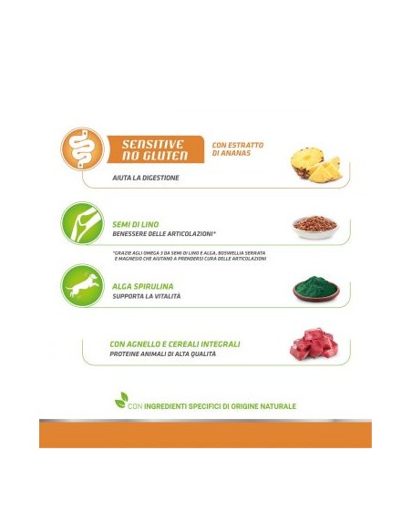 Natural Trainer Dog Sensitive Medium Maxi Agnello e Cereali No Gluten  kg 12. Alimento Per Cani