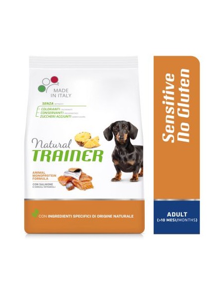 Natural Trainer Sensitive No Gluten Adult Small con Salmone kg 7. Alimento Per Cani
