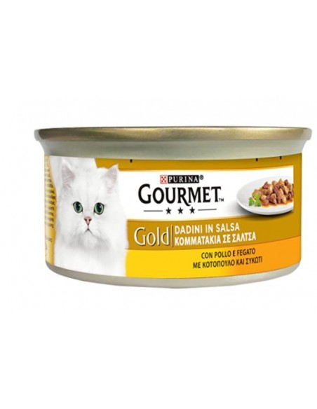 Purina Gourmet Gold Umido Gatto Dadini in Salsa con Pollo e Fegato gr 85. Alimento Per Gatti