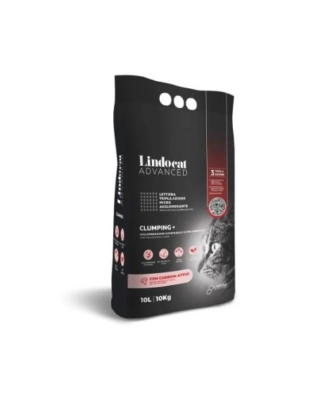 Lindocat Advance Clumping + Con Carboni Attivi Lt 10. Lettiera Agglomerante