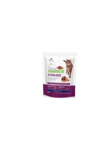 Natural Trainer Adult Sterilised Con Prosciutto Crudo gr 300 . Alimento Per Gatti