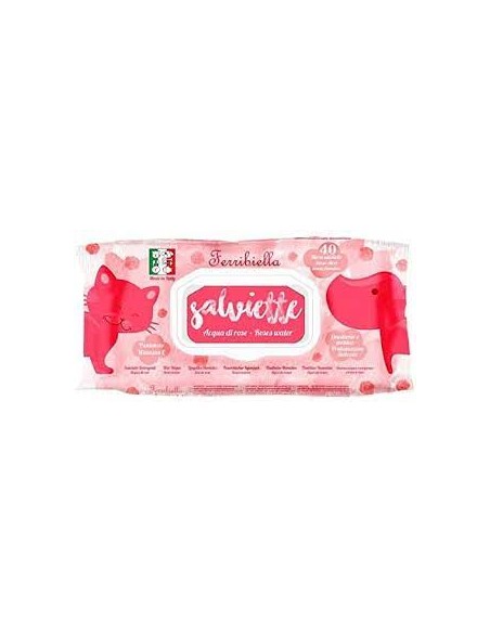 Salviette Acqua di Rose 40 Pezzi. Igiene Cani Gatti