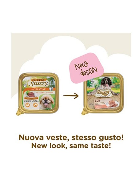 Mister Stuzzy, Cibo Umido per Cani Adulti al Gusto Salmone, Paté e Carni in Pezzi.