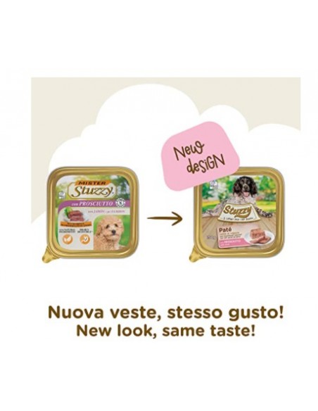 Mister Stuzzy, Cibo Umido per Cani Adulti al Gusto Prosciutto, Paté e Carni in Pezzi