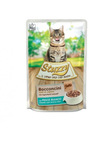 Stuzzy Cat Bocconcini con Pesce Bianco jelly gr.85. Cibo Umido Per Gatti