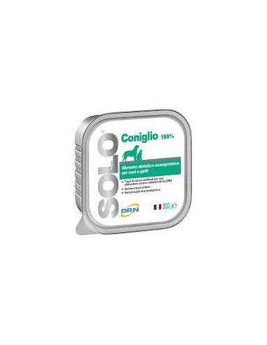 Solo Coniglio Gr.100 Drn Cibo per Cani è un alimento dietetico monoproteico complementare per cani e gatti per la riduzione dell