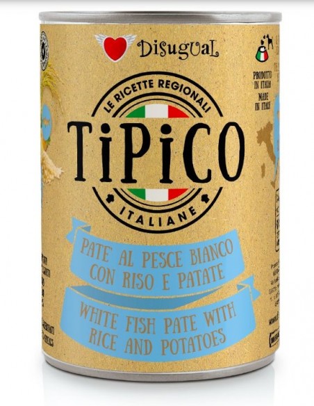 Tipico Patè Pesce Bianco Con Riso e Patate gr 400. Cibo Umido Per Cani