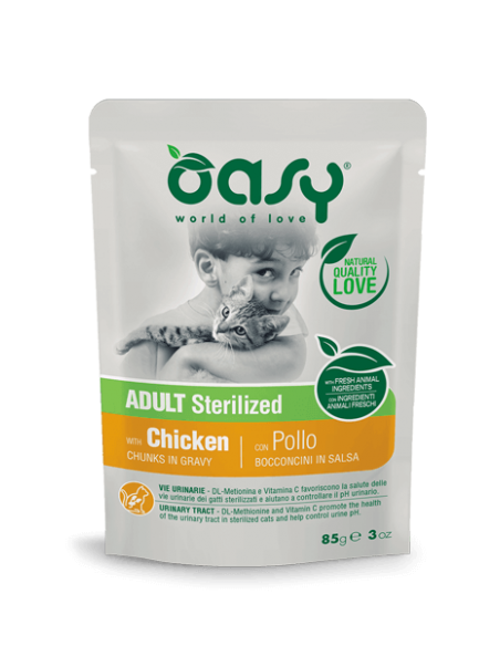 Oasy Wet Cat Bocconi Sterilizzato Pollo Gr 85. Cibo Umido Per Gatti