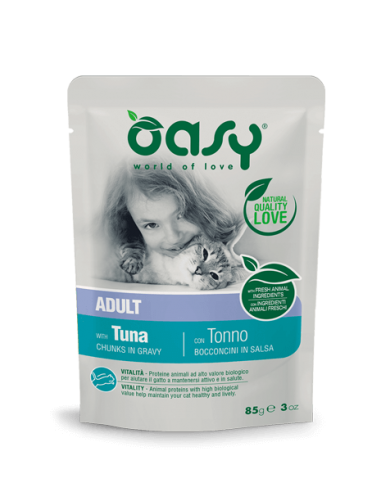 Oasy Adult Multipack Tonno e Salmone 4x85 gr. Cibo Umido Per Gatti.